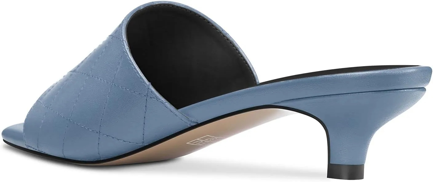 DearOnly Women Low Kitten Heel Peep Open Square Toe Mules Shoes Slip-on Slingback Office Cute 1.4 Inches Heels