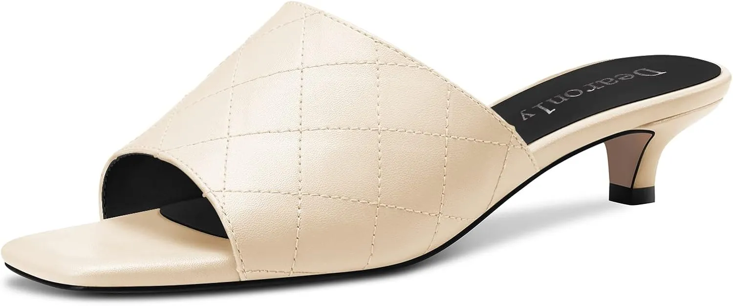 DearOnly Women Low Kitten Heel Peep Open Square Toe Mules Shoes Slip-on Slingback Office Cute 1.4 Inches Heels
