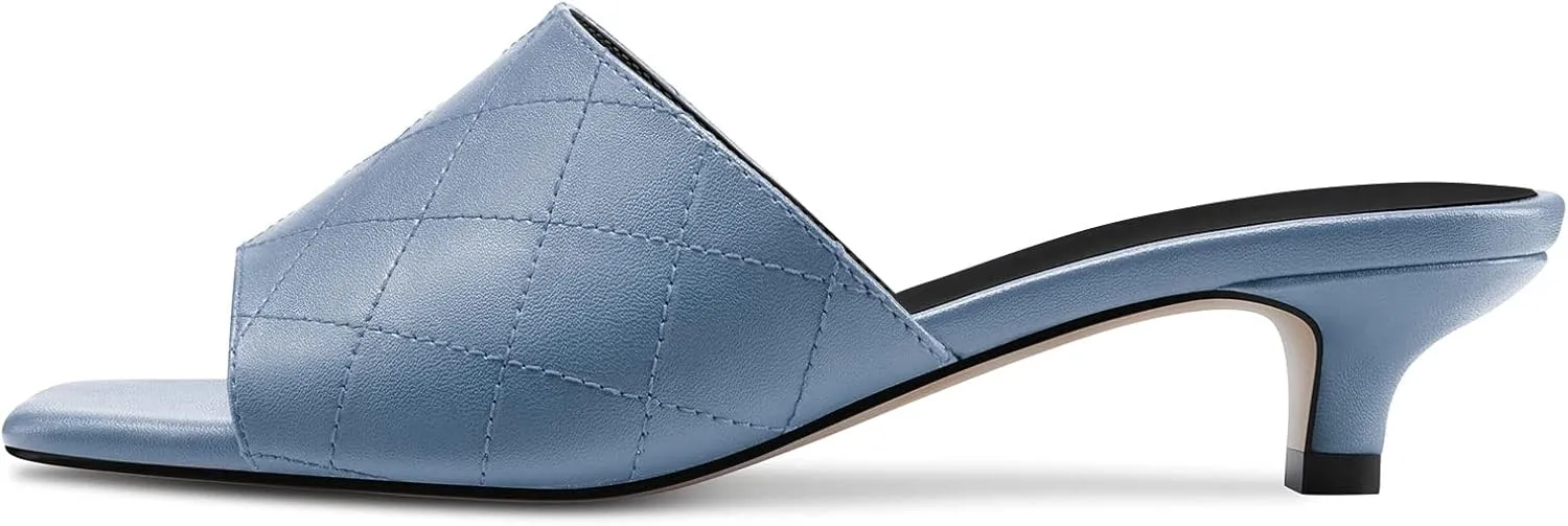 DearOnly Women Low Kitten Heel Peep Open Square Toe Mules Shoes Slip-on Slingback Office Cute 1.4 Inches Heels