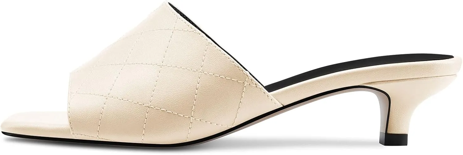 DearOnly Women Low Kitten Heel Peep Open Square Toe Mules Shoes Slip-on Slingback Office Cute 1.4 Inches Heels