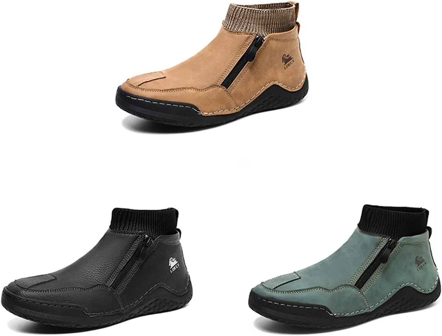 DirraBra Men's Leather Casual Sock High Top Loafers Hand-Stitching Side Zipper Non-Slip Driving Chukka Boots Comfort Warm Fur Lined Driving Ankle Boot