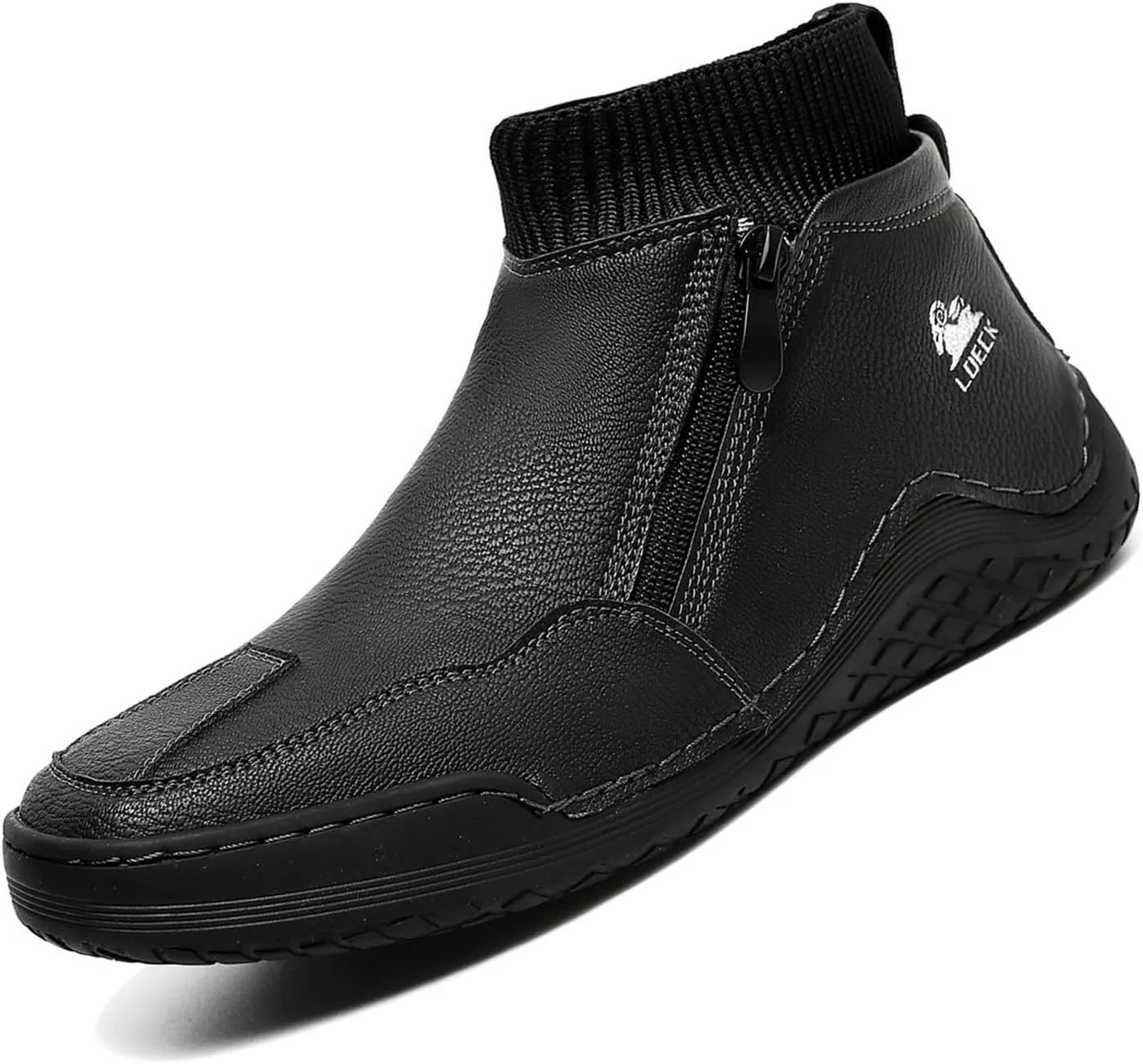 DirraBra Men's Leather Casual Sock High Top Loafers Hand-Stitching Side Zipper Non-Slip Driving Chukka Boots Comfort Warm Fur Lined Driving Ankle Boot