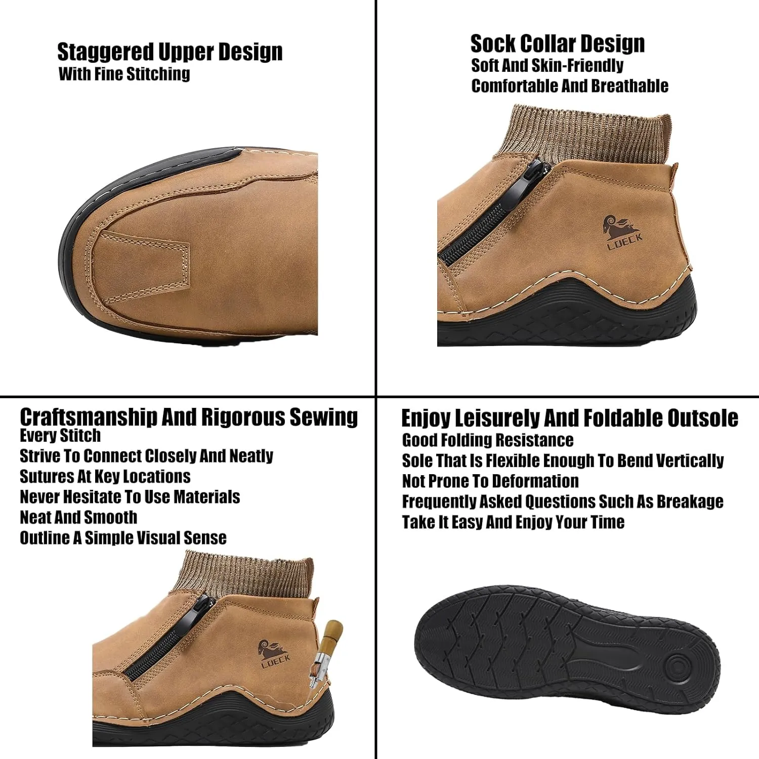 DirraBra Men's Leather Casual Sock High Top Loafers Hand-Stitching Side Zipper Non-Slip Driving Chukka Boots Comfort Warm Fur Lined Driving Ankle Boot