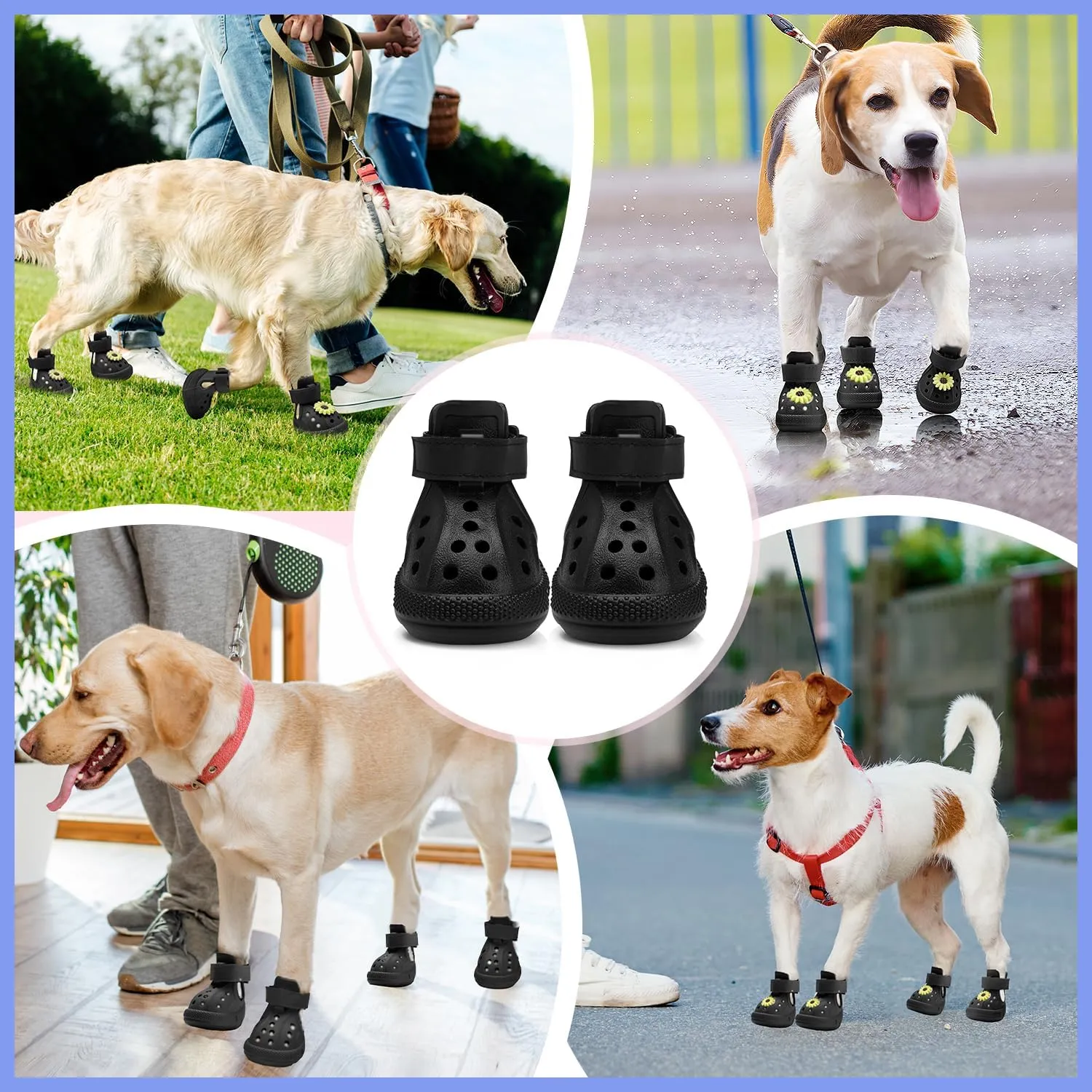 Dog Shoes for Hot Pavement - Breathable Dog Sandals with Non Slip Soles & Reflective Straps, Easy ON & Off, Easy-Clean Summer Outdoor Pet Boots for Small Medium Large Dogs, Black, 7