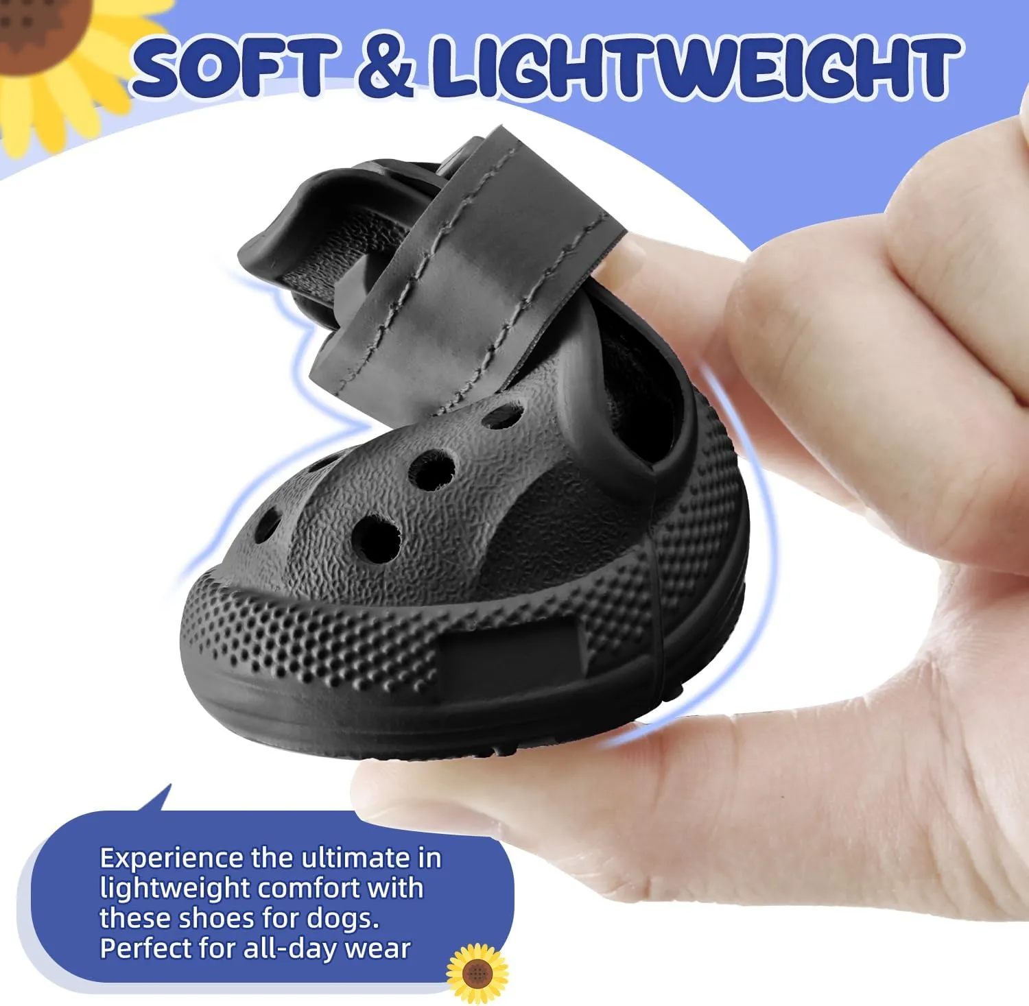 Dog Shoes for Hot Pavement - Breathable Dog Sandals with Non Slip Soles & Reflective Straps, Easy ON & Off, Easy-Clean Summer Outdoor Pet Boots for Small Medium Large Dogs, Black, 7