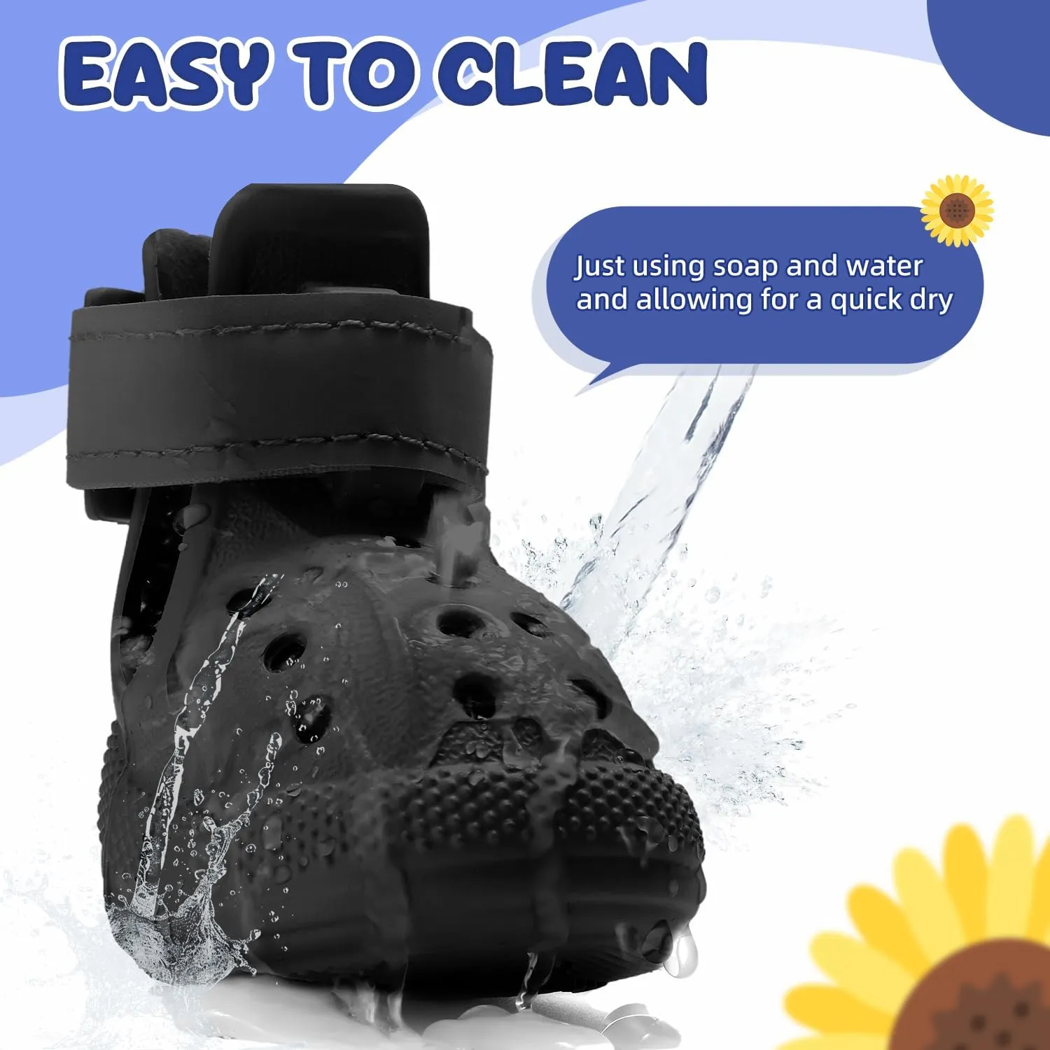 Dog Shoes for Hot Pavement - Breathable Dog Sandals with Non Slip Soles & Reflective Straps, Easy ON & Off, Easy-Clean Summer Outdoor Pet Boots for Small Medium Large Dogs, Black, 7