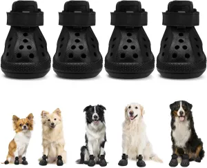 Dog Shoes for Hot Pavement - Breathable Dog Sandals with Non Slip Soles & Reflective Straps, Easy ON & Off, Easy-Clean Summer Outdoor Pet Boots for Small Medium Large Dogs, Black, 7