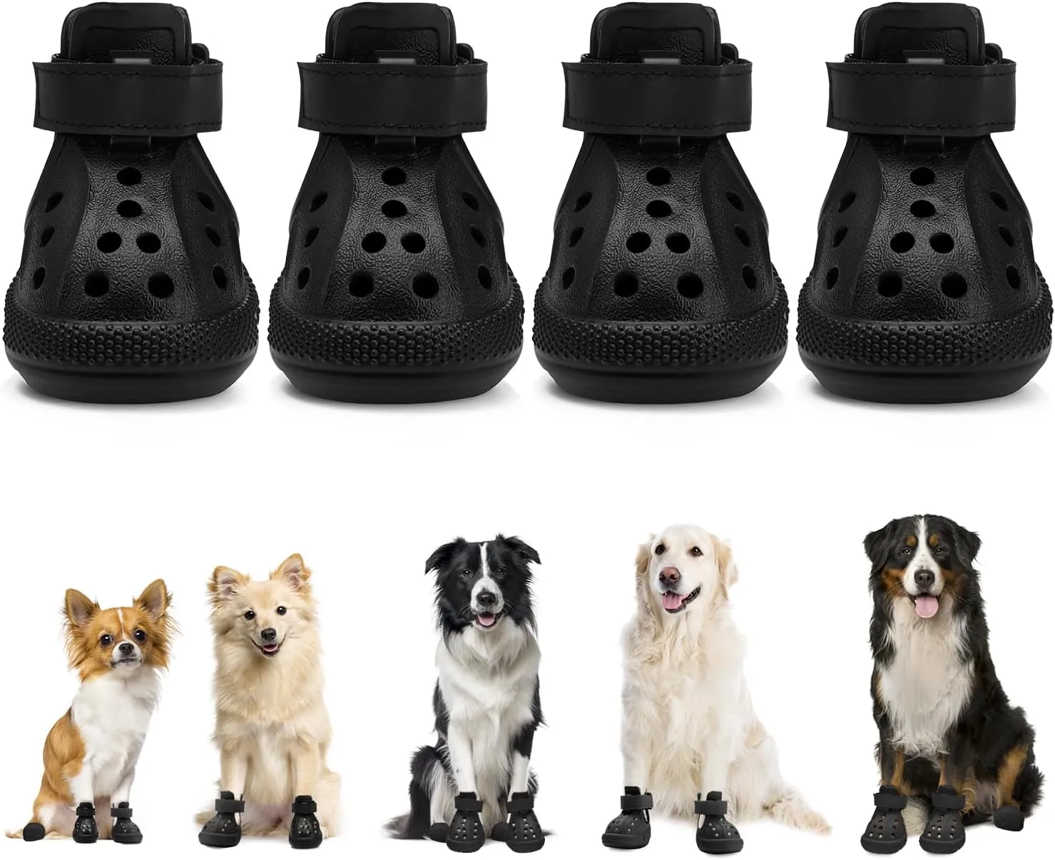 Dog Shoes for Hot Pavement - Breathable Dog Sandals with Non Slip Soles & Reflective Straps, Easy ON & Off, Easy-Clean Summer Outdoor Pet Boots for Small Medium Large Dogs, Black, 7