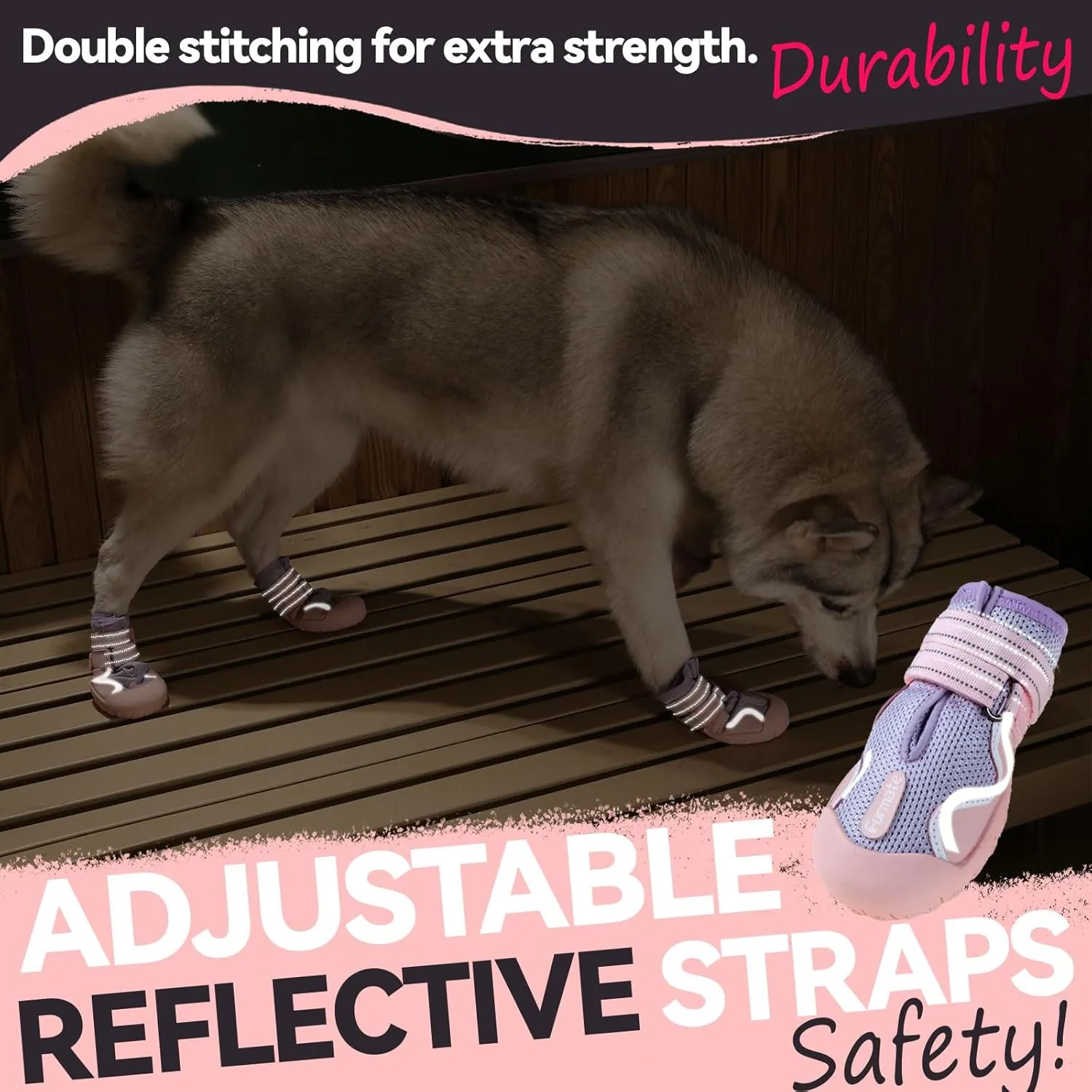 Dog Shoes for Large Small Medium Dogs, Breathable Mesh Dog Boots & Paw Protectors for Summer Hot Pavement Winter Snow, Waterproof Anti-Slip Dog Booties for Hiking Hardwood Floors(Pink-Purple7)