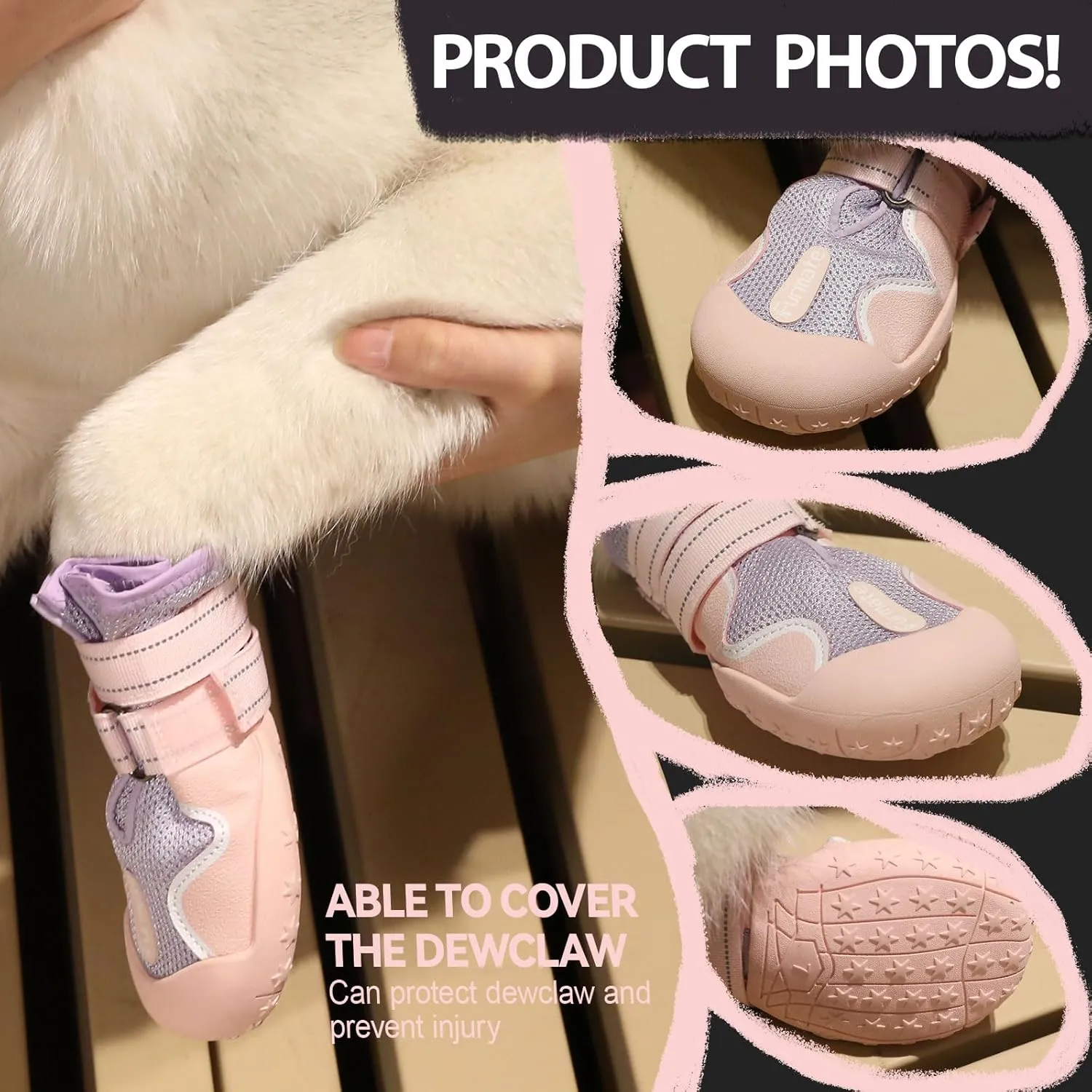 Dog Shoes for Large Small Medium Dogs, Breathable Mesh Dog Boots & Paw Protectors for Summer Hot Pavement Winter Snow, Waterproof Anti-Slip Dog Booties for Hiking Hardwood Floors(Pink-Purple7)