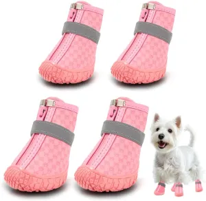 Dog Shoes for Small Dogs, Waterproof Dog Boots Paw Protector for Hot Pavement Winter Snow, Dog Booties with Reflective Strips Rugged Anti-Slip Sole for Hardwood Floors Outdoor Walking Pink Size 2