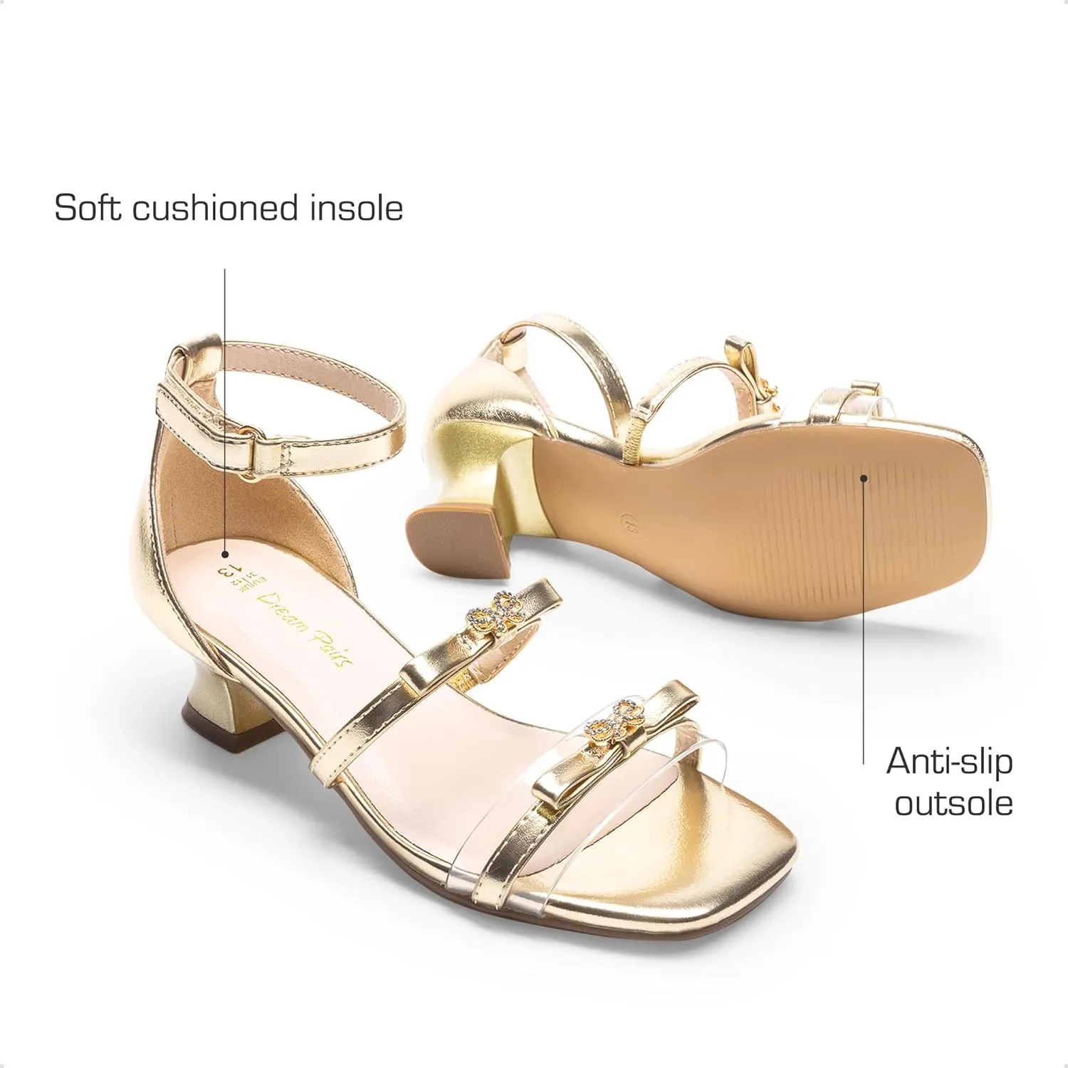 DREAM PAIRS Girls Sandals Low Heel Dress Pump Ankle Strap Two Strapped Bow Flower Wedding Party Shoes for Little Kid/Big Kid