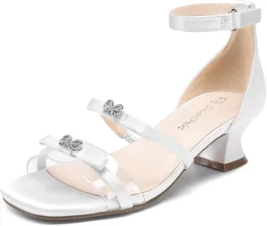 DREAM PAIRS Girls Sandals Low Heel Dress Pump Ankle Strap Two Strapped Bow Flower Wedding Party Shoes for Little Kid/Big Kid