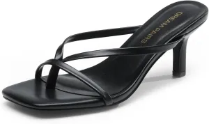 DREAM PAIRS Heels for Women Flip Flops Kitten Low Heels Open Square Toe Thong Heeled Sandals, Sexy Fashion Comfort Shoes for Party Casual Slides