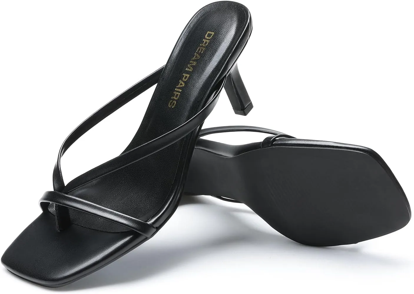 DREAM PAIRS Heels for Women Flip Flops Kitten Low Heels Open Square Toe Thong Heeled Sandals, Sexy Fashion Comfort Shoes for Party Casual Slides