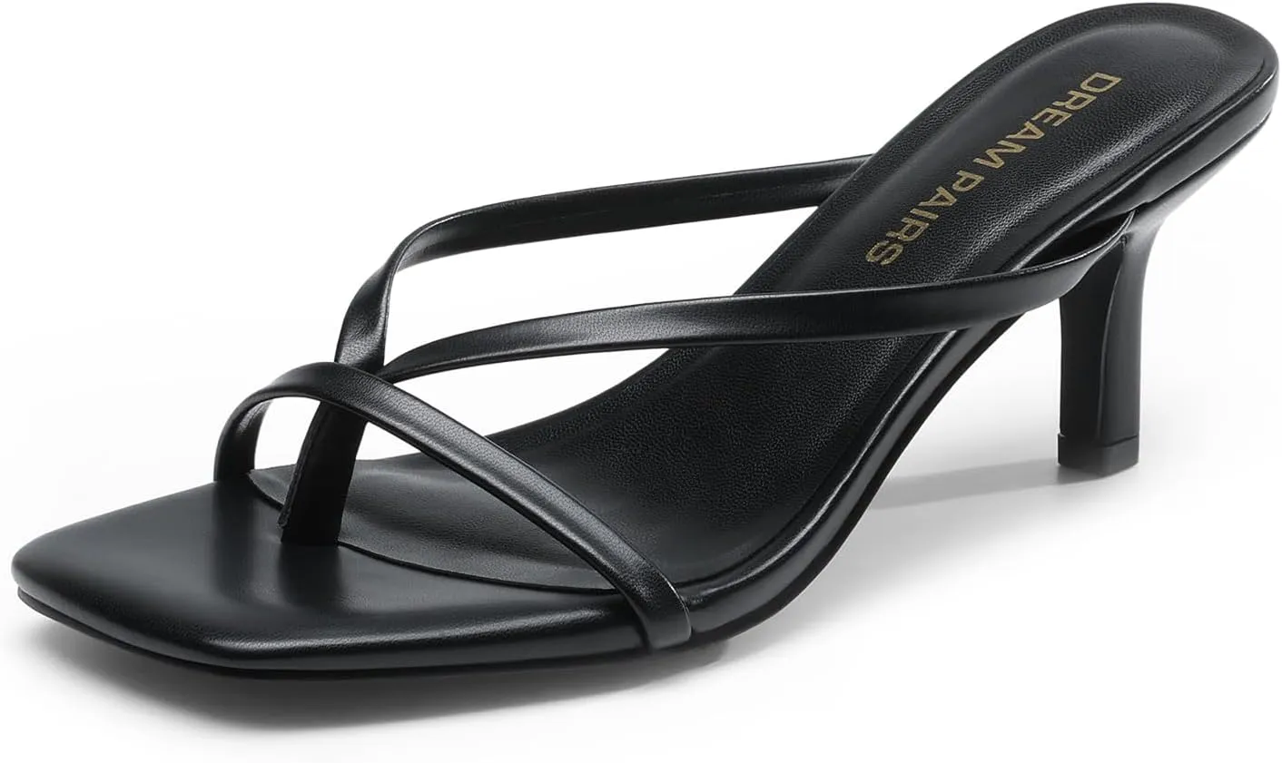 DREAM PAIRS Heels for Women Flip Flops Kitten Low Heels Open Square Toe Thong Heeled Sandals, Sexy Fashion Comfort Shoes for Party Casual Slides
