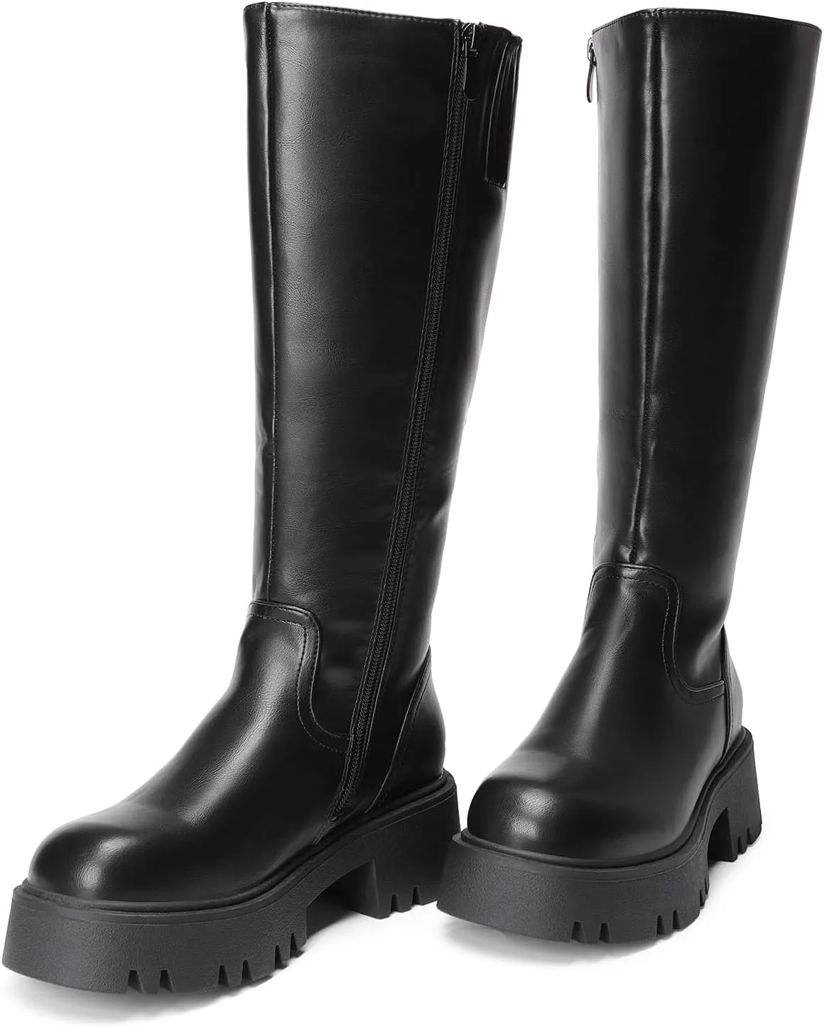 DREAM PAIRS Knee High Boots, Comfortable Chunky Platform Round-Toe Side Zip Boots for Women