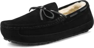 DREAM PAIRS Men's House Slippers Moccasin Indoor Outdoor Fuzzy Furry Loafers Suede Leather Warm Comfortable Shoes