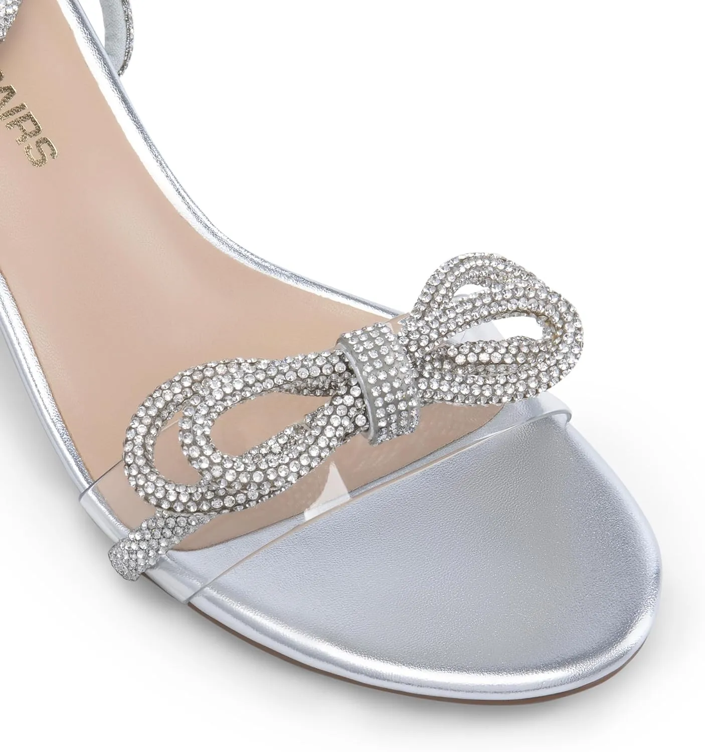 DREAM PAIRS Women's Double Bowknots Crystal Sandals Low Chunky Heels Clear Slingback Dress Shoes for Wedding Bridal Party