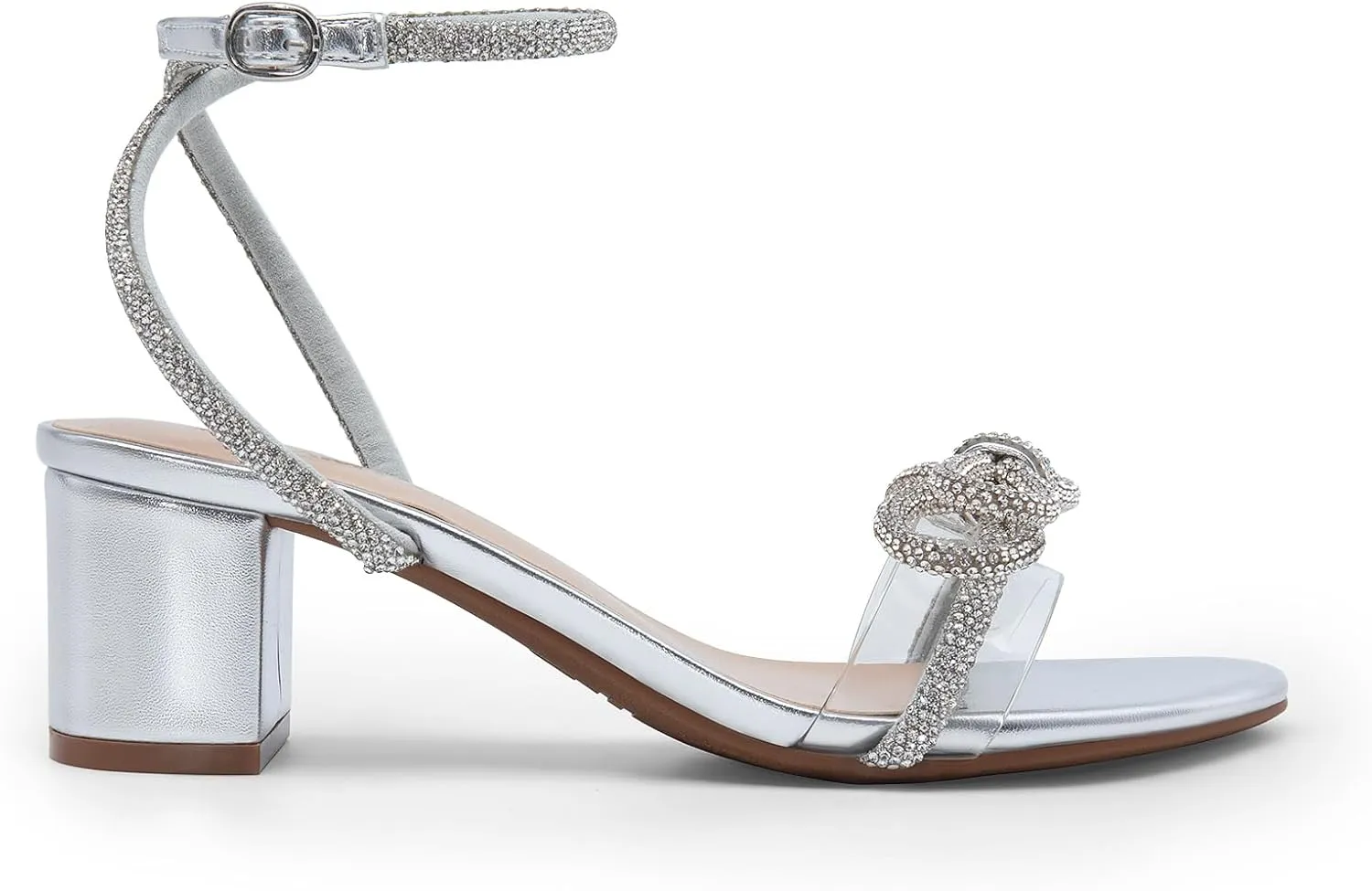 DREAM PAIRS Women's Double Bowknots Crystal Sandals Low Chunky Heels Clear Slingback Dress Shoes for Wedding Bridal Party