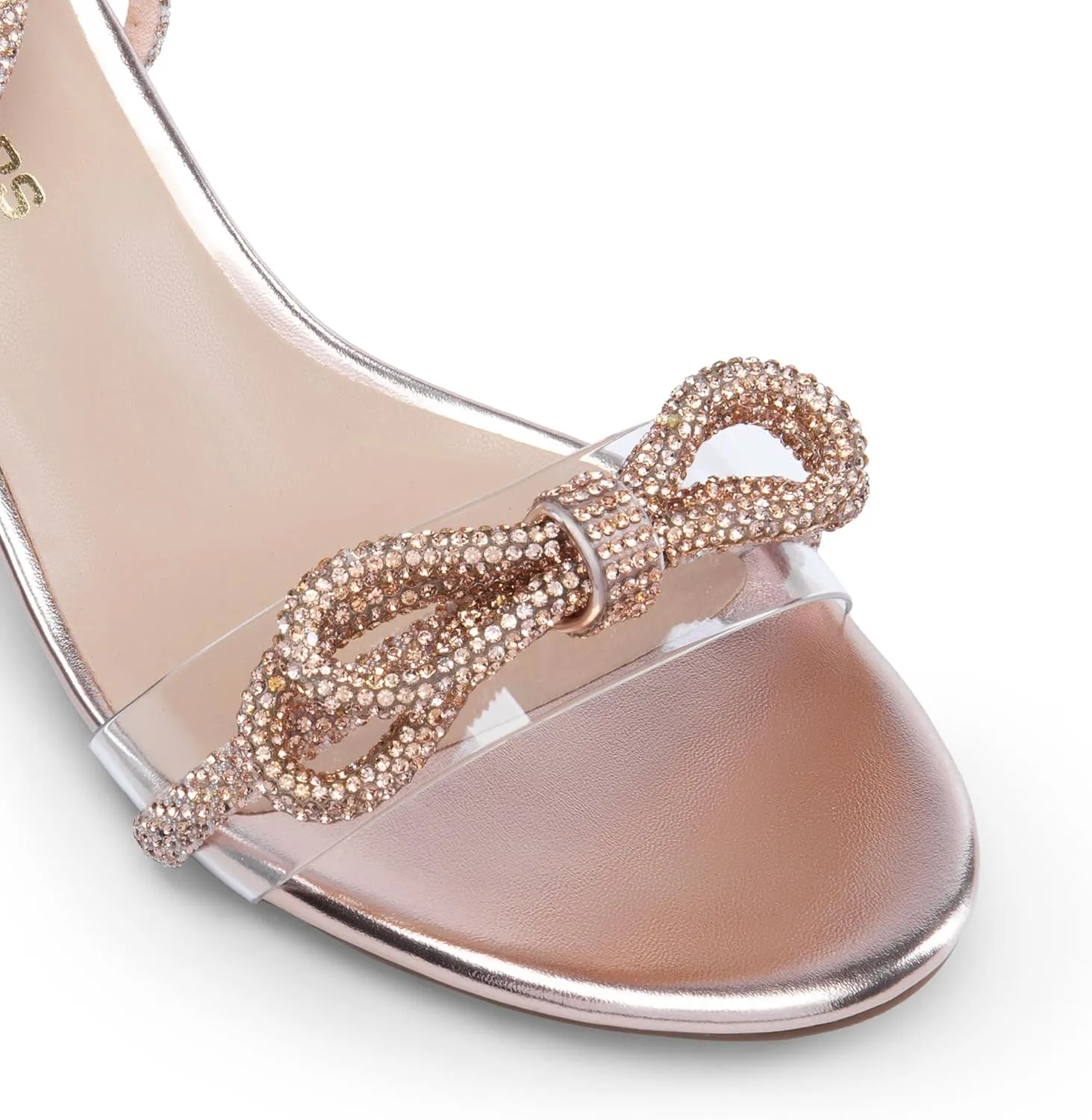 DREAM PAIRS Women's Double Bowknots Crystal Sandals Low Chunky Heels Clear Slingback Dress Shoes for Wedding Bridal Party