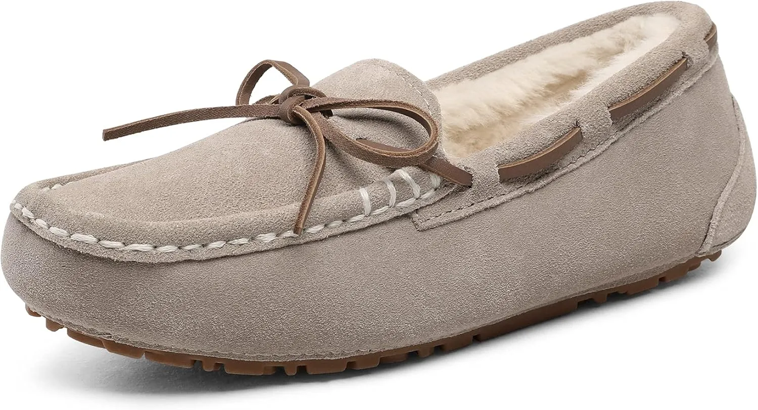 DREAM PAIRS Women's House Slippers Indoor Outdoor Moccasin Fuzzy Fluffy Furry Loafers Suede Leather Warm Shoes