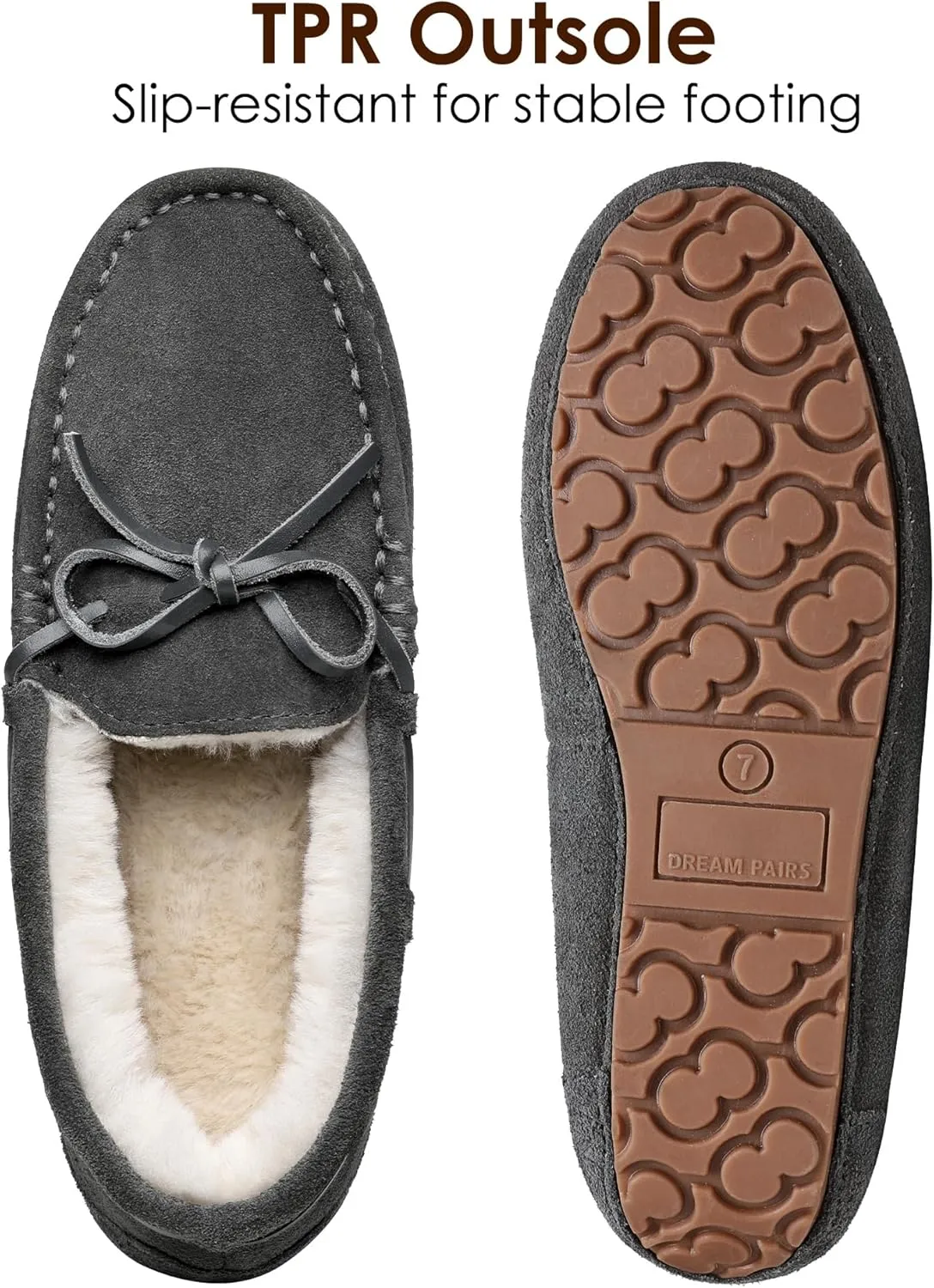DREAM PAIRS Women's House Slippers Indoor Outdoor Moccasin Fuzzy Fluffy Furry Loafers Suede Leather Warm Shoes