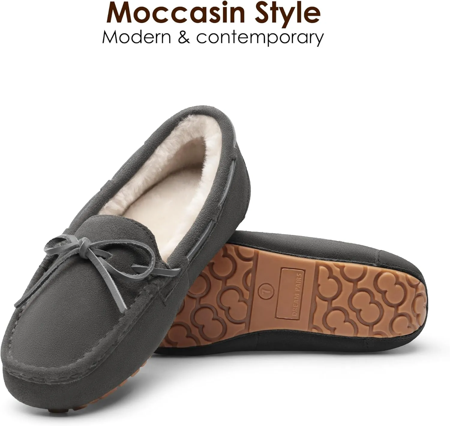 DREAM PAIRS Women's House Slippers Indoor Outdoor Moccasin Fuzzy Fluffy Furry Loafers Suede Leather Warm Shoes