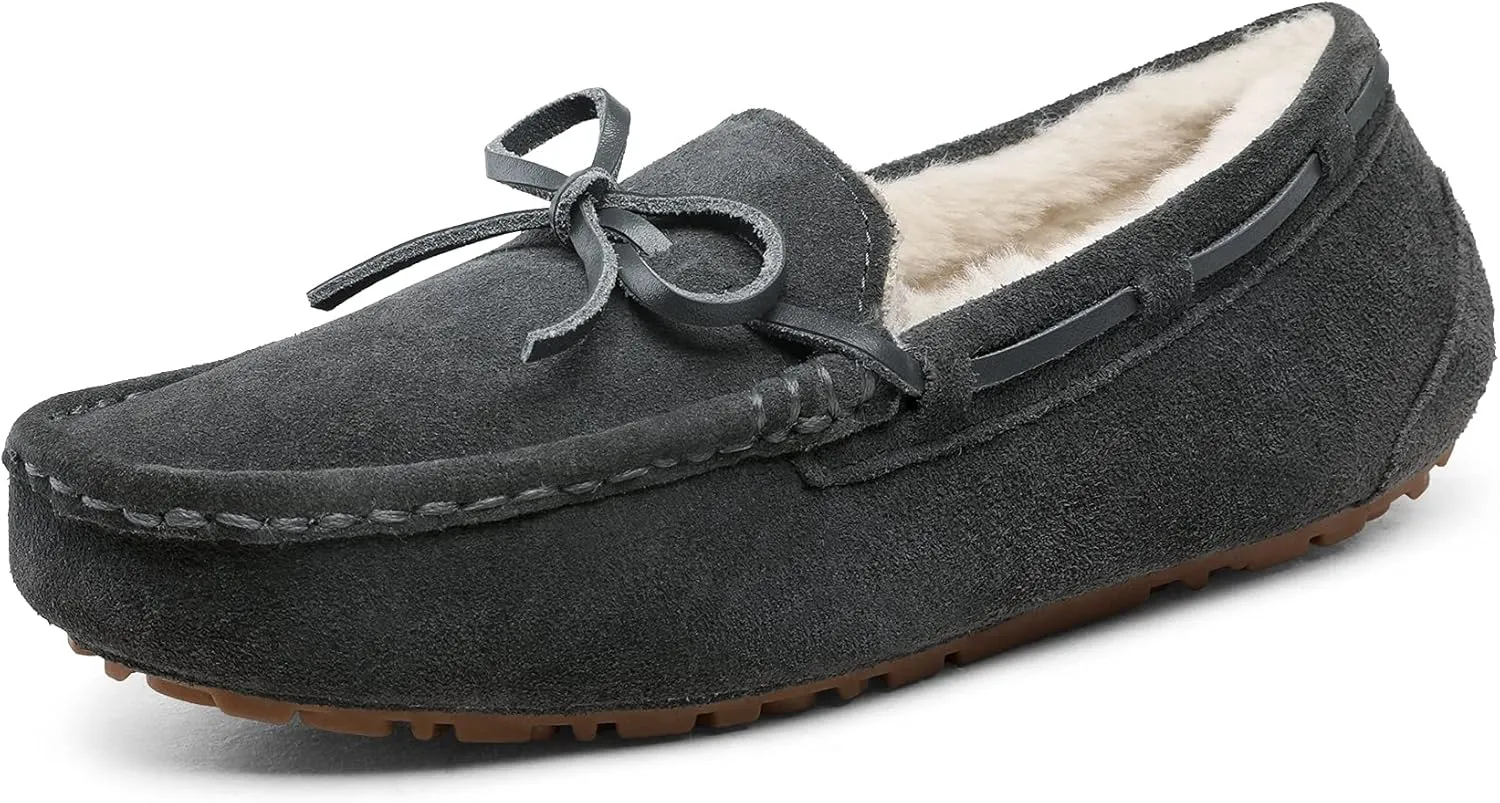 DREAM PAIRS Women's House Slippers Indoor Outdoor Moccasin Fuzzy Fluffy Furry Loafers Suede Leather Warm Shoes