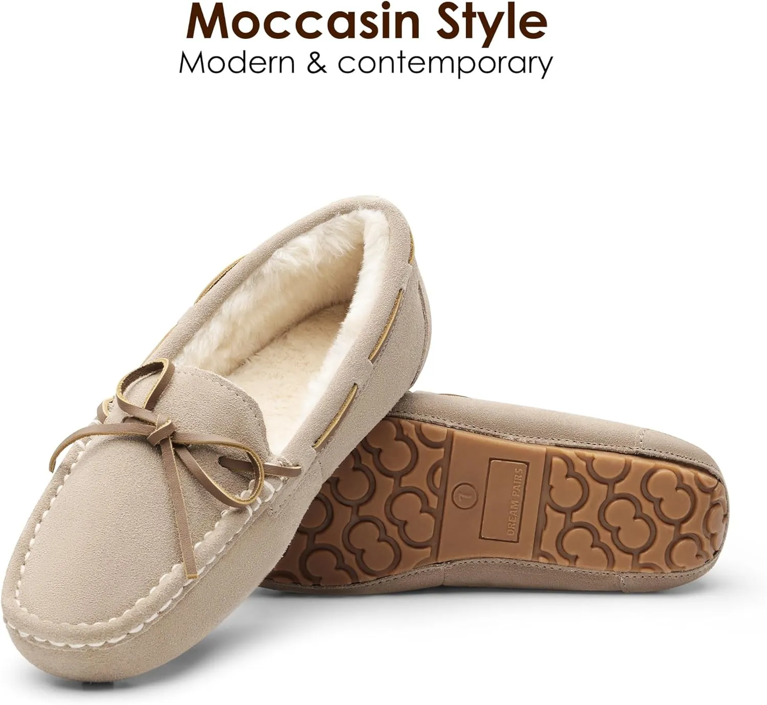 DREAM PAIRS Women's House Slippers Indoor Outdoor Moccasin Fuzzy Fluffy Furry Loafers Suede Leather Warm Shoes