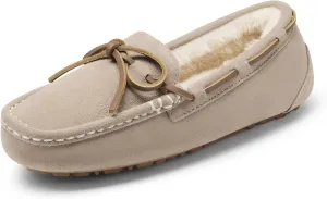 DREAM PAIRS Women's House Slippers Indoor Outdoor Moccasin Fuzzy Fluffy Furry Loafers Suede Leather Warm Shoes