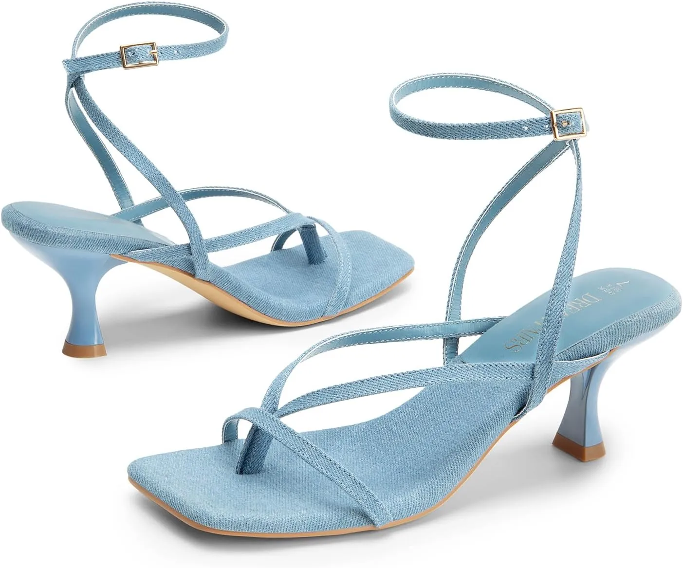 DREAM PAIRS Women's kitten Low Strappy Lace Up Heels Open Square Toe Thong Ankle Strap Heels Sexy Fashion Comfort Dress Shoes Party Sylvestra Pumps Heeled Sandals