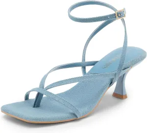 DREAM PAIRS Women's kitten Low Strappy Lace Up Heels Open Square Toe Thong Ankle Strap Heels Sexy Fashion Comfort Dress Shoes Party Sylvestra Pumps Heeled Sandals