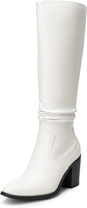 DREAM PAIRS Women's Knee-High Boots, Comfortable Chunky Block Heel Pointed Toe Pull On Side Zipper Suede Slouch Riding Boots