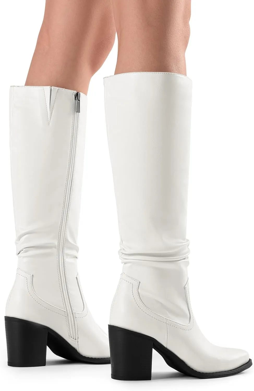 DREAM PAIRS Women's Knee-High Boots, Comfortable Chunky Block Heel Pointed Toe Pull On Side Zipper Suede Slouch Riding Boots