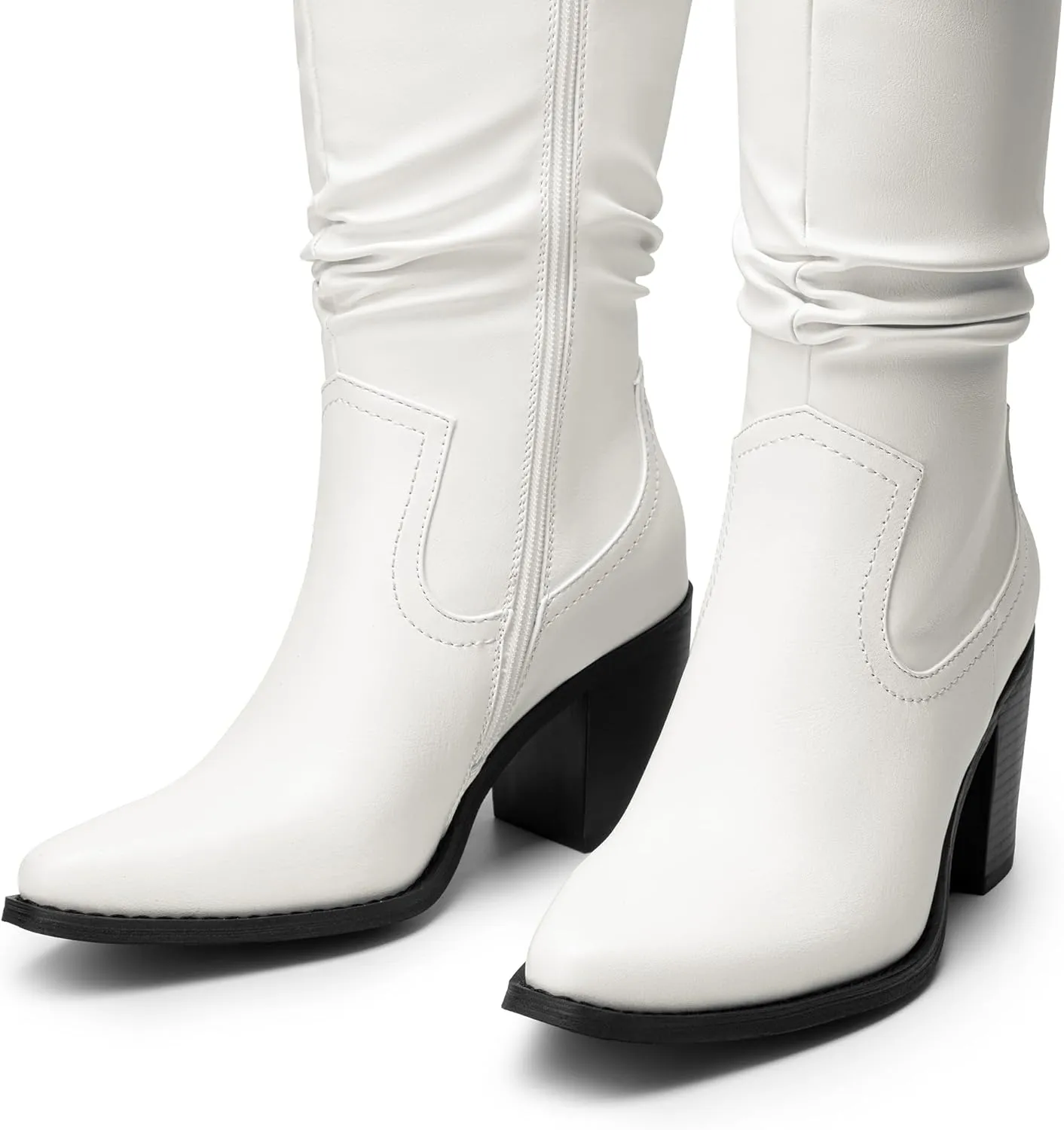 DREAM PAIRS Women's Knee-High Boots, Comfortable Chunky Block Heel Pointed Toe Pull On Side Zipper Suede Slouch Riding Boots