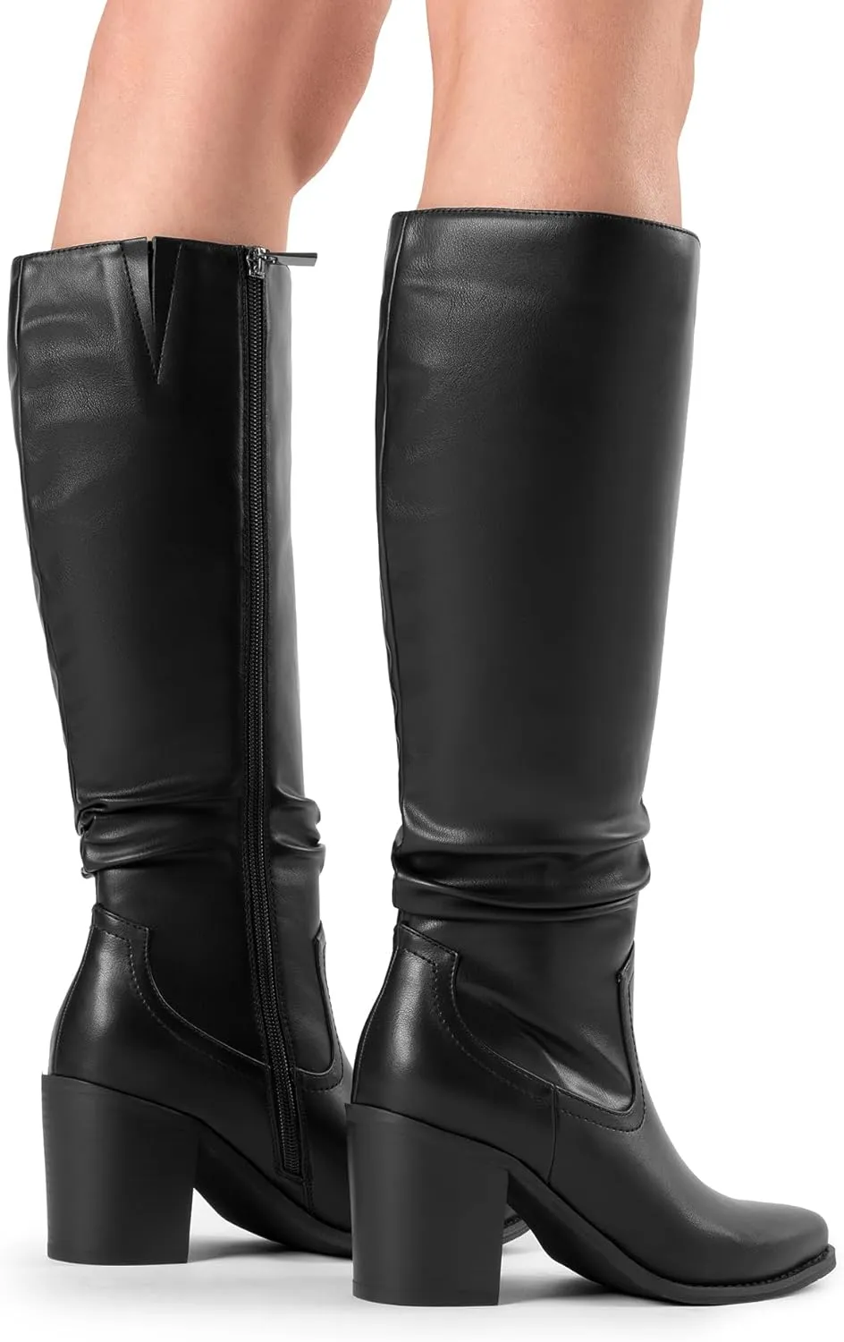 DREAM PAIRS Women's Knee-High Boots, Comfortable Chunky Block Heel Pointed Toe Pull On Side Zipper Suede Slouch Riding Boots