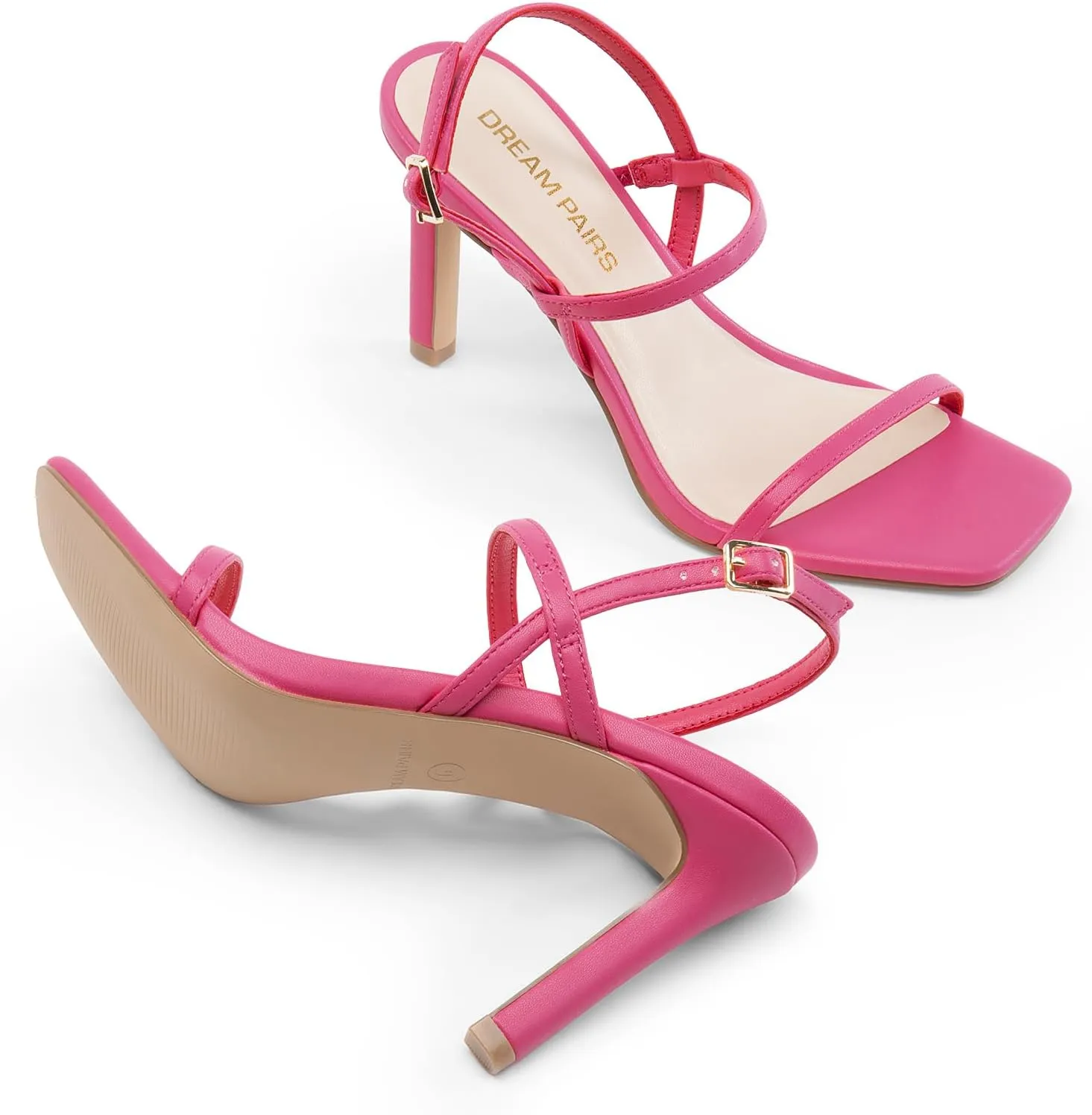 DREAM PAIRS Women’s Slingback Heels High Stilettos Open Square Toe Ankle Strap Pumps Sexy Comfort Strappy Dress Shoes Wedding Bridal Heeled Sandals