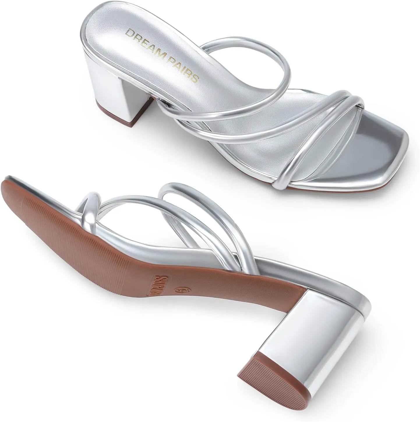 DREAM PAIRS Women's Strappy Heels Open Toe Low Chunky Heel Slip On Mules Square Block Sandals Dress Shoes