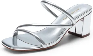 DREAM PAIRS Women's Strappy Heels Open Toe Low Chunky Heel Slip On Mules Square Block Sandals Dress Shoes