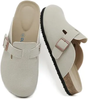 Dumalum Suede Clogs for Women & Men - Comfort Cork Footbed with Arch Support - Adjustable Buckle Mules Slip-On Sandals Unisex Potato Shoes Home Slippers