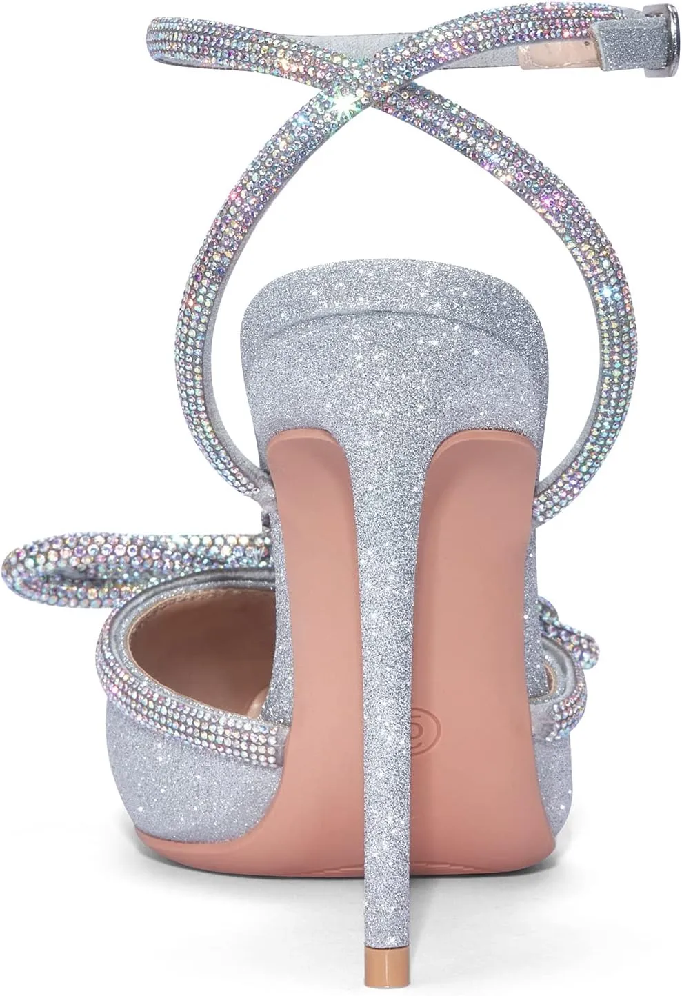 Elisabet Tang Women's High Heel Pumps,Satin Rhinestone Bowknot Lace Up Sandals Pointed Toe Ankle Buckle Straps Pump Stiletto Sandals