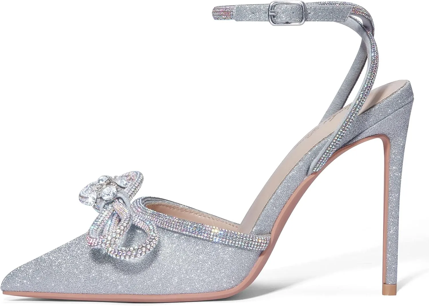 Elisabet Tang Women's High Heel Pumps,Satin Rhinestone Bowknot Lace Up Sandals Pointed Toe Ankle Buckle Straps Pump Stiletto Sandals