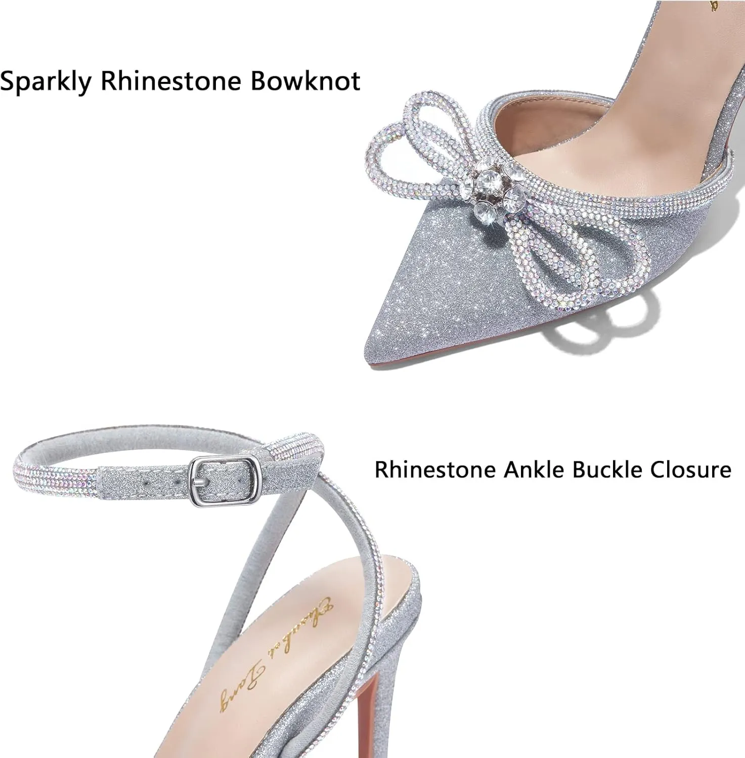 Elisabet Tang Women's High Heel Pumps,Satin Rhinestone Bowknot Lace Up Sandals Pointed Toe Ankle Buckle Straps Pump Stiletto Sandals