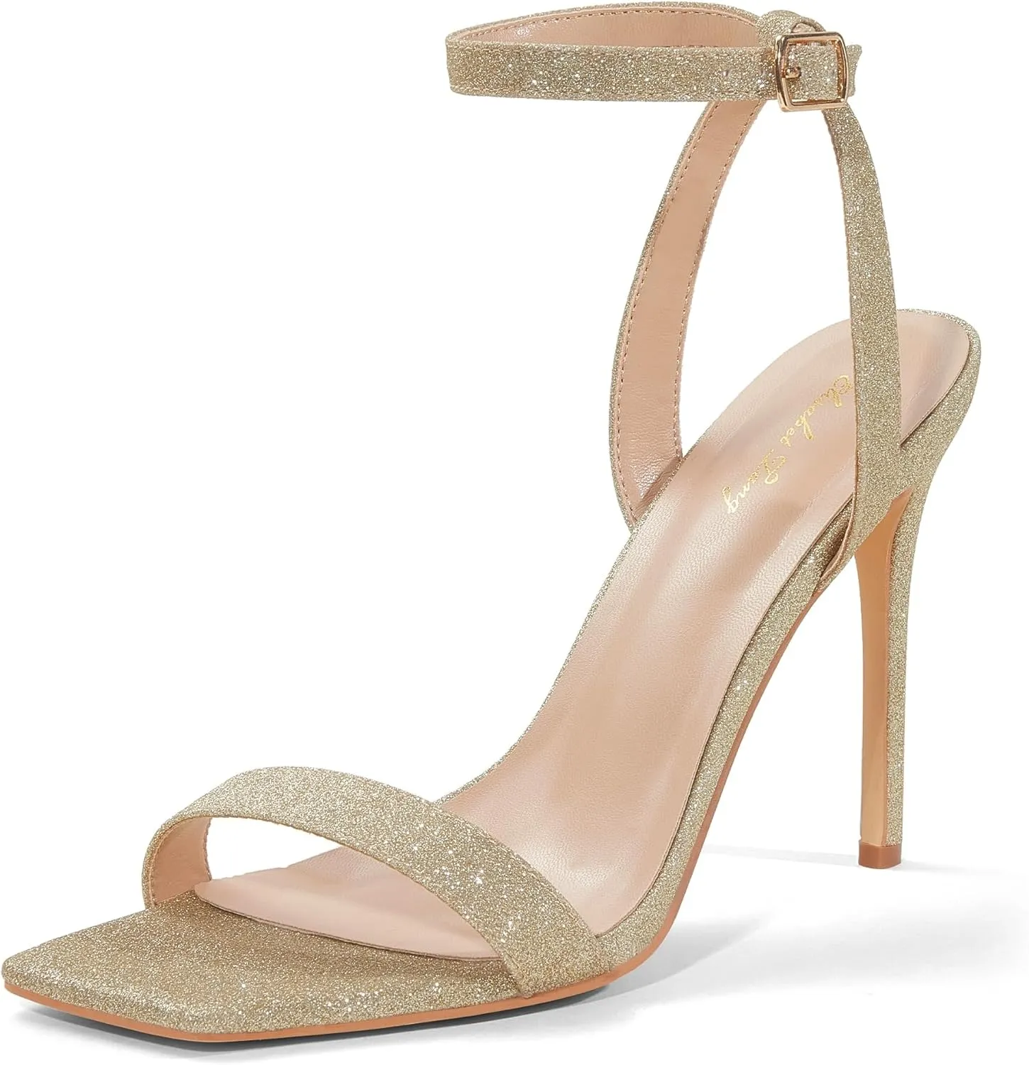 Elisabet Tang Women's Stiletto Heels Ankle Strap Open Square Toe Heeled Sandals Sexy Comfort Strappy Dress High Heel Shoes Lace Up Wedding Party Sandals Shoes
