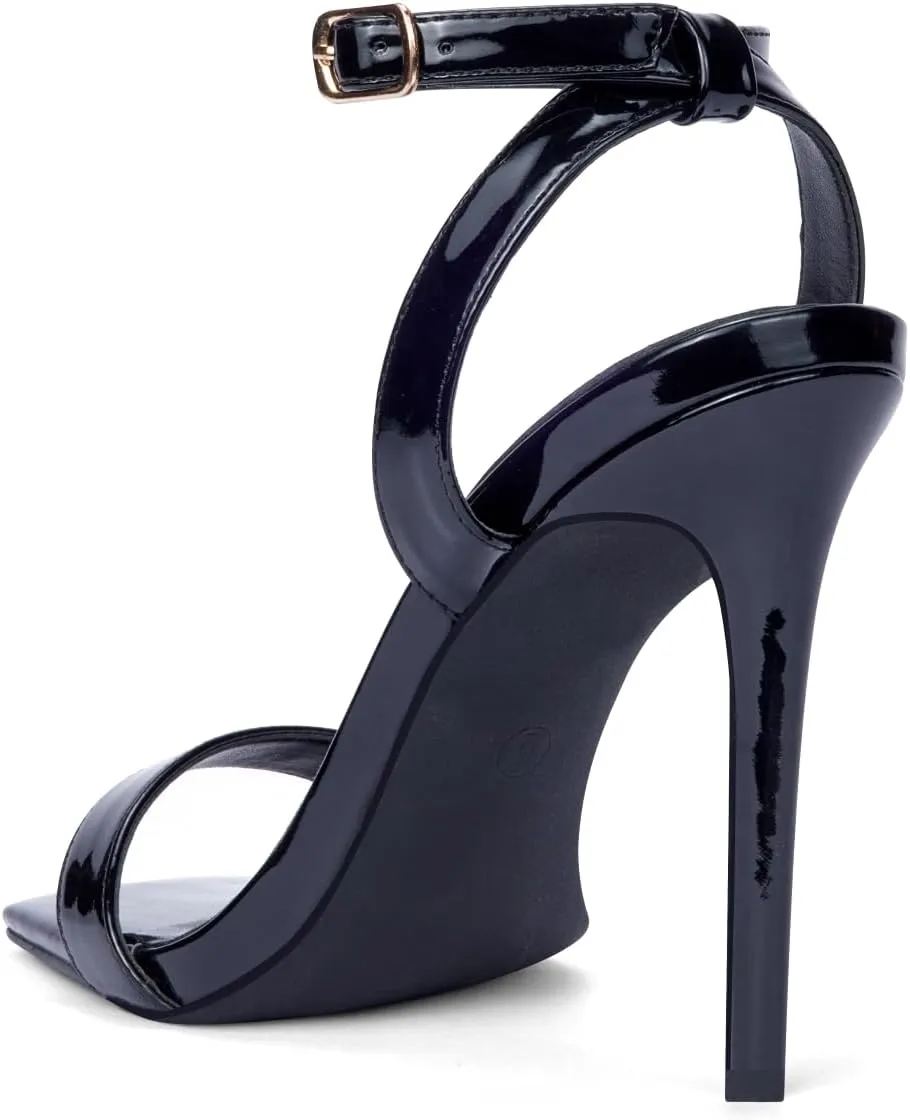 Elisabet Tang Women's Stiletto Heels Ankle Strap Open Square Toe Heeled Sandals Sexy Comfort Strappy Dress High Heel Shoes Lace Up Wedding Party Sandals Shoes