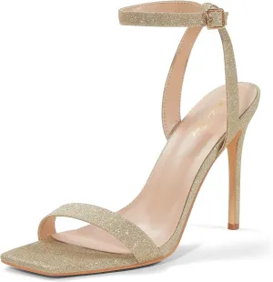 Elisabet Tang Women's Stiletto Heels Ankle Strap Open Square Toe Heeled Sandals Sexy Comfort Strappy Dress High Heel Shoes Lace Up Wedding Party Sandals Shoes