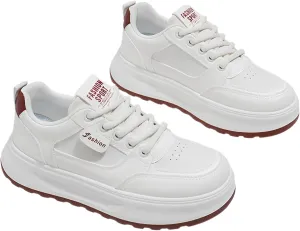 Ellniges]Breathable White Platform Sneakers Women - 2025 Korean Fashion Shoes with Elastic Collar & Anti-Slip Pattern, 4.5CM Height Boost Comfort Walking Shoes for College/Office/Travel