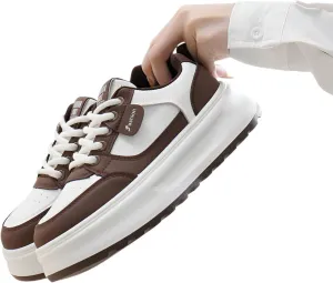Ellniges]Breathable White Platform Sneakers Women - 2025 Korean Fashion Shoes with Elastic Collar & Anti-Slip Pattern, 4.5CM Height Boost Comfort Walking Shoes for College/Office/Travel