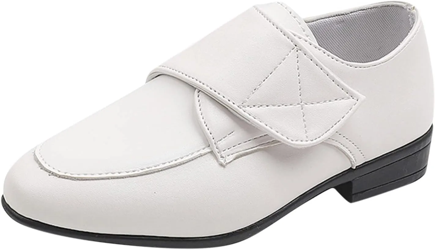 Fashion Children Boys Leather Shoes Pointed Low Heel Solid Color Hook Loop Slip On Dress Shoes for Toddler Girls